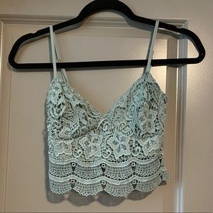 Green lace crop top